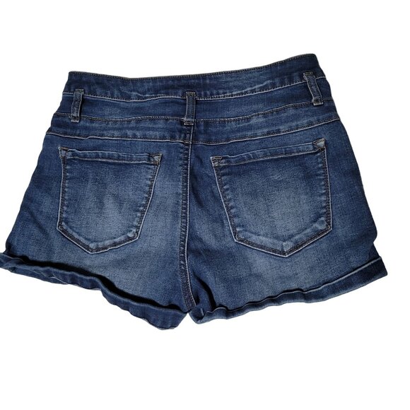 Refuge Jean Shorts Womens Size 27 Mid Rise Dark Wash Denim Booty Hot Pants - Picture 2 of 3
